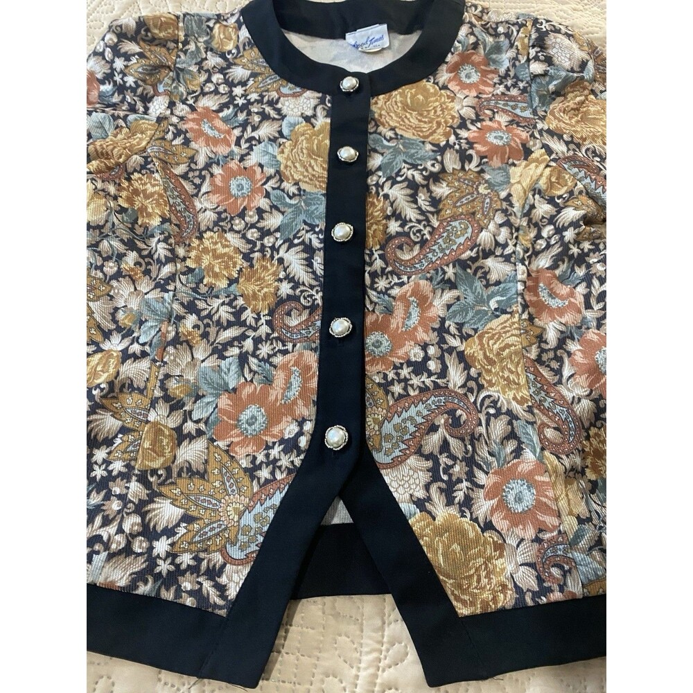 VTG 80s 90 Good Times women Jacket L Floral Paisley Button Up Blazer USA Grandma - Picture 9 of 9